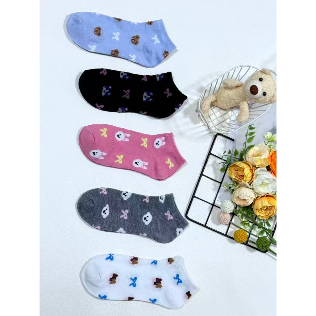 Kit 12 Pares Meias Feminina Soquete Cores Fofas 35ao40 com desenho