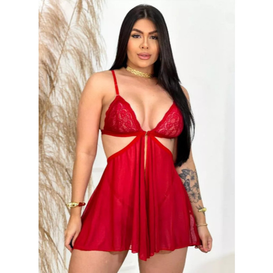 Camisola Tule Com Calcinha De Regulagem Sexy Feminina