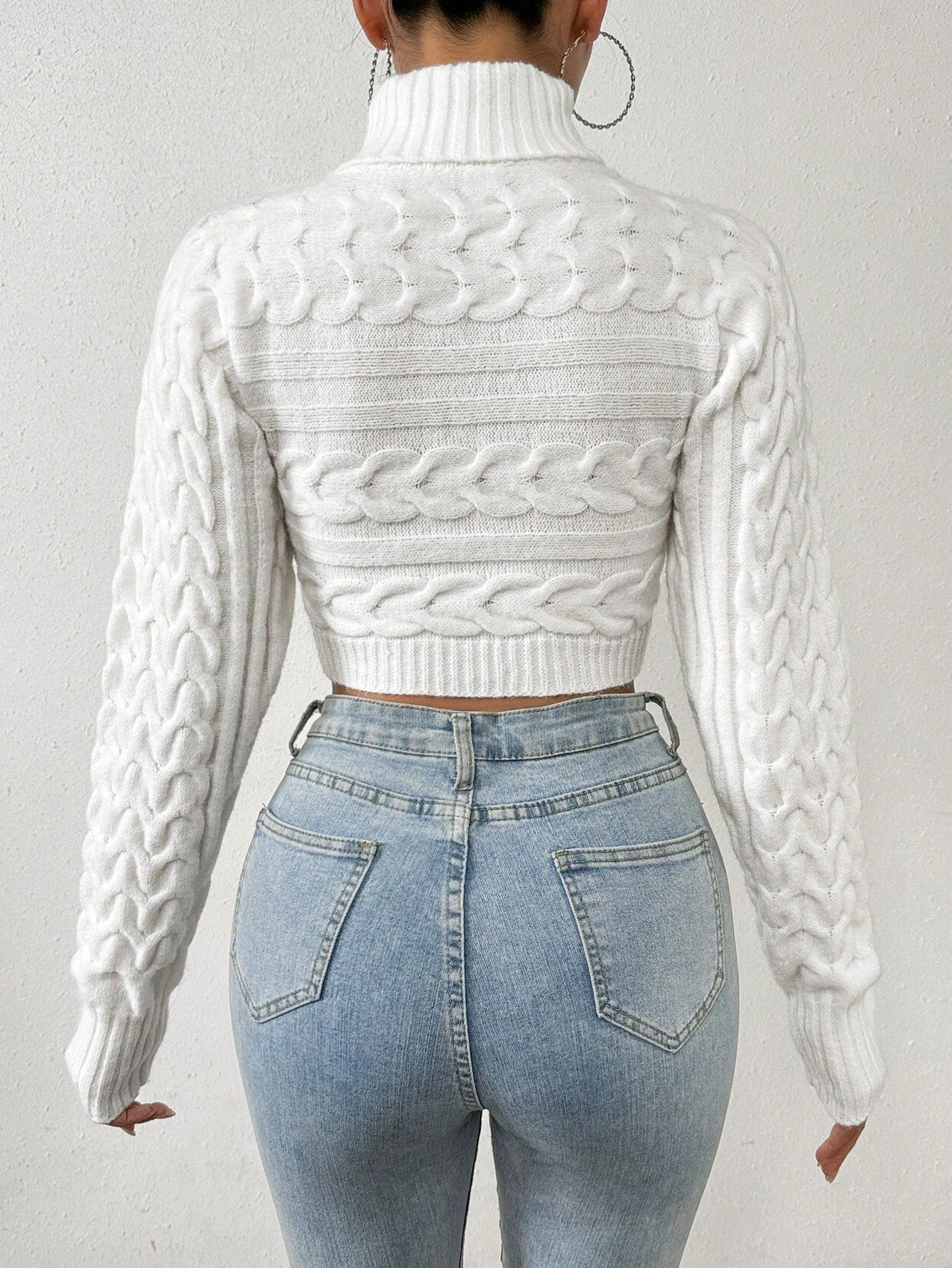 Glyssa Suéter Cropped de Gola Alta Feminino, Blusas de Manga Longa Tricô Pulôver Outono Inverno