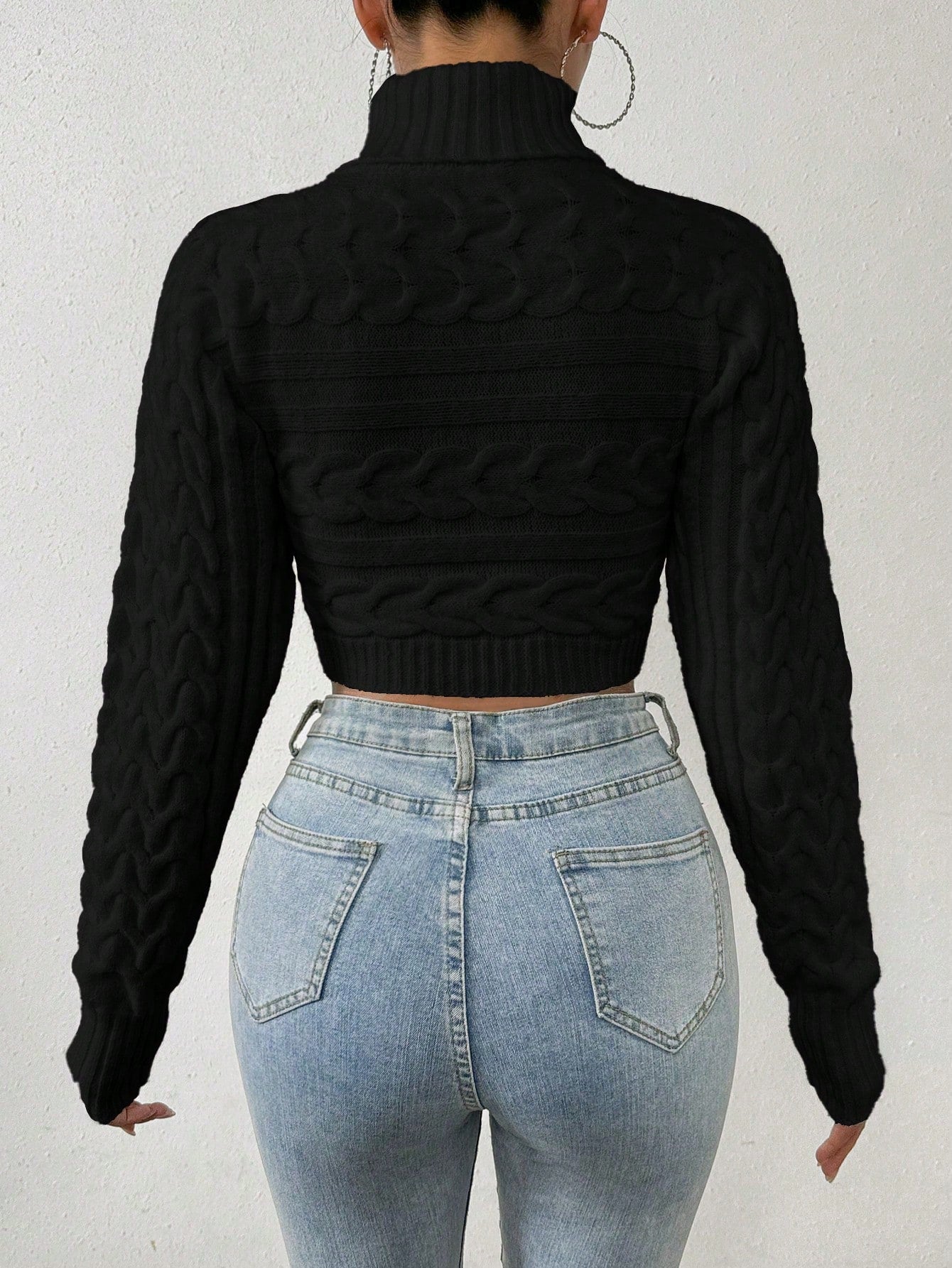 Glyssa Suéter Cropped de Gola Alta Feminino, Blusas de Manga Longa Tricô Pulôver Outono Inverno