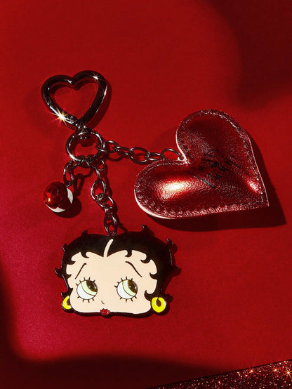 Betty Boop Chaveiro de Liga Elegante e da Moda com Cereja 3D Brilhante, Pingente de Bolsa Fofo de Desenho Animado, Charme de Bolsa, Ideias de Presente, Festa, Feriado, Dia dos Namorados