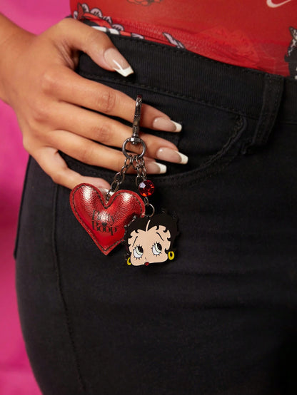 Betty Boop Chaveiro de Liga Elegante e da Moda com Cereja 3D Brilhante, Pingente de Bolsa Fofo de Desenho Animado, Charme de Bolsa, Ideias de Presente, Festa, Feriado, Dia dos Namorados