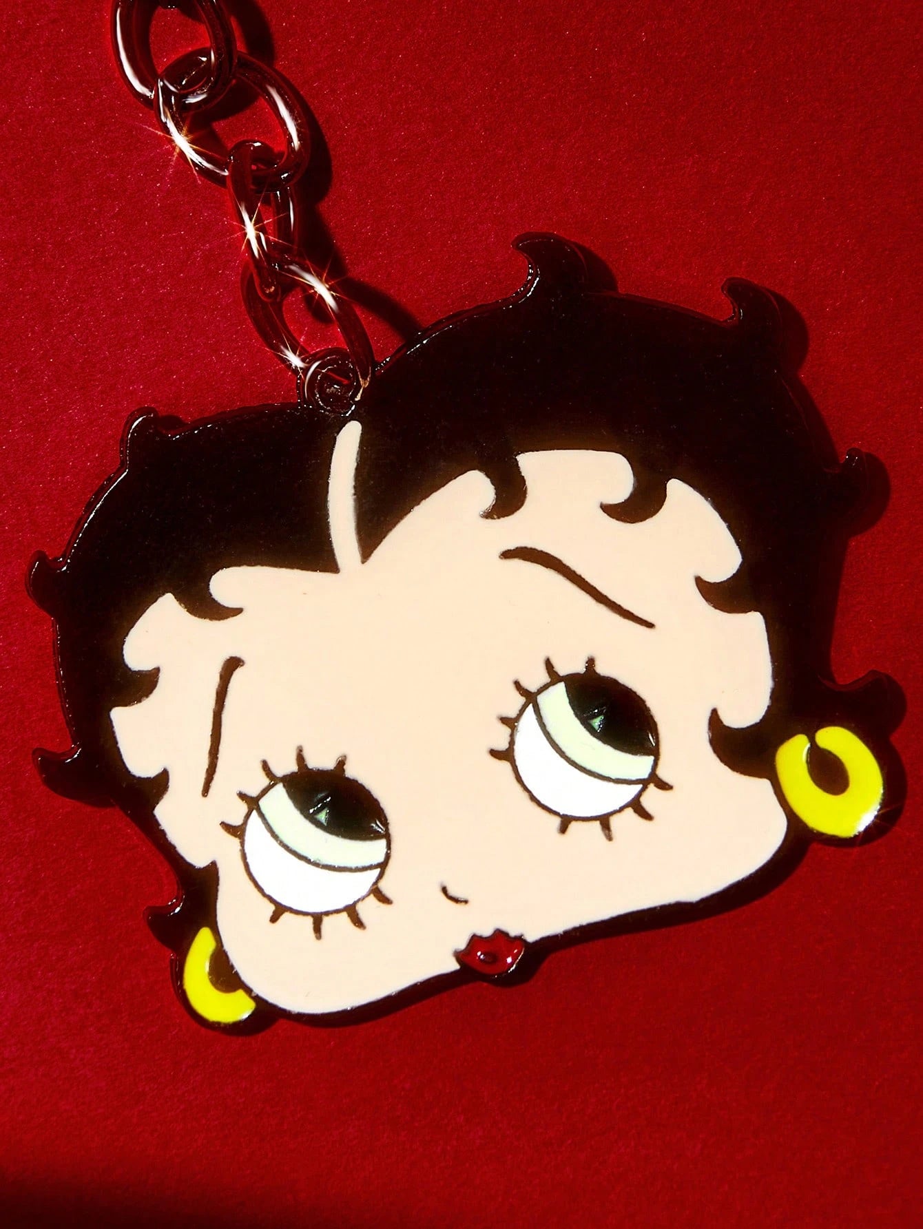 Betty Boop Chaveiro de Liga Elegante e da Moda com Cereja 3D Brilhante, Pingente de Bolsa Fofo de Desenho Animado, Charme de Bolsa, Ideias de Presente, Festa, Feriado, Dia dos Namorados