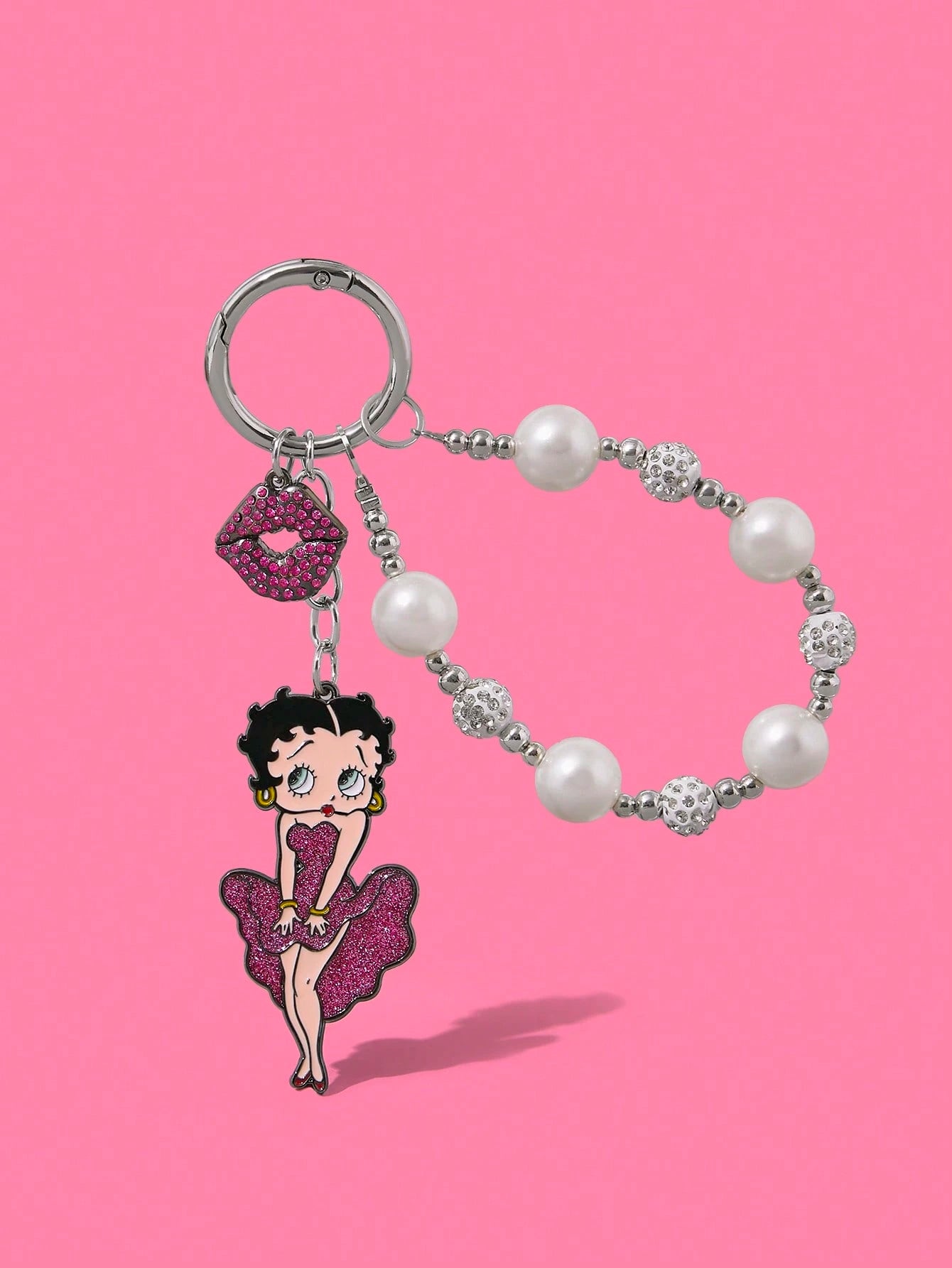 Betty Boop Chaveiro de Liga Elegante e da Moda com Cereja 3D Brilhante, Pingente de Bolsa Fofo de Desenho Animado, Charme de Bolsa, Ideias de Presente, Festa, Feriado, Dia dos Namorados