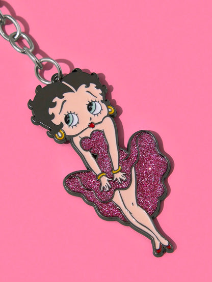 Betty Boop Chaveiro de Liga Elegante e da Moda com Cereja 3D Brilhante, Pingente de Bolsa Fofo de Desenho Animado, Charme de Bolsa, Ideias de Presente, Festa, Feriado, Dia dos Namorados