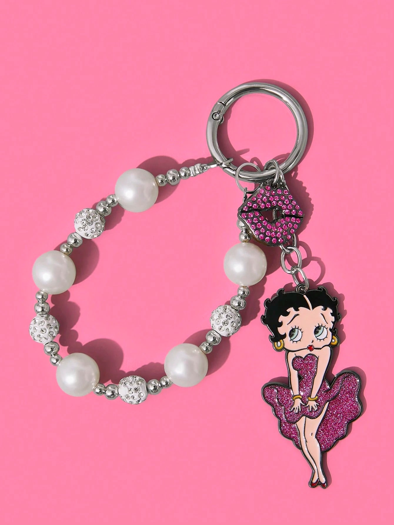 Betty Boop Chaveiro de Liga Elegante e da Moda com Cereja 3D Brilhante, Pingente de Bolsa Fofo de Desenho Animado, Charme de Bolsa, Ideias de Presente, Festa, Feriado, Dia dos Namorados