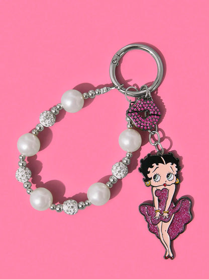 Betty Boop Chaveiro de Liga Elegante e da Moda com Cereja 3D Brilhante, Pingente de Bolsa Fofo de Desenho Animado, Charme de Bolsa, Ideias de Presente, Festa, Feriado, Dia dos Namorados