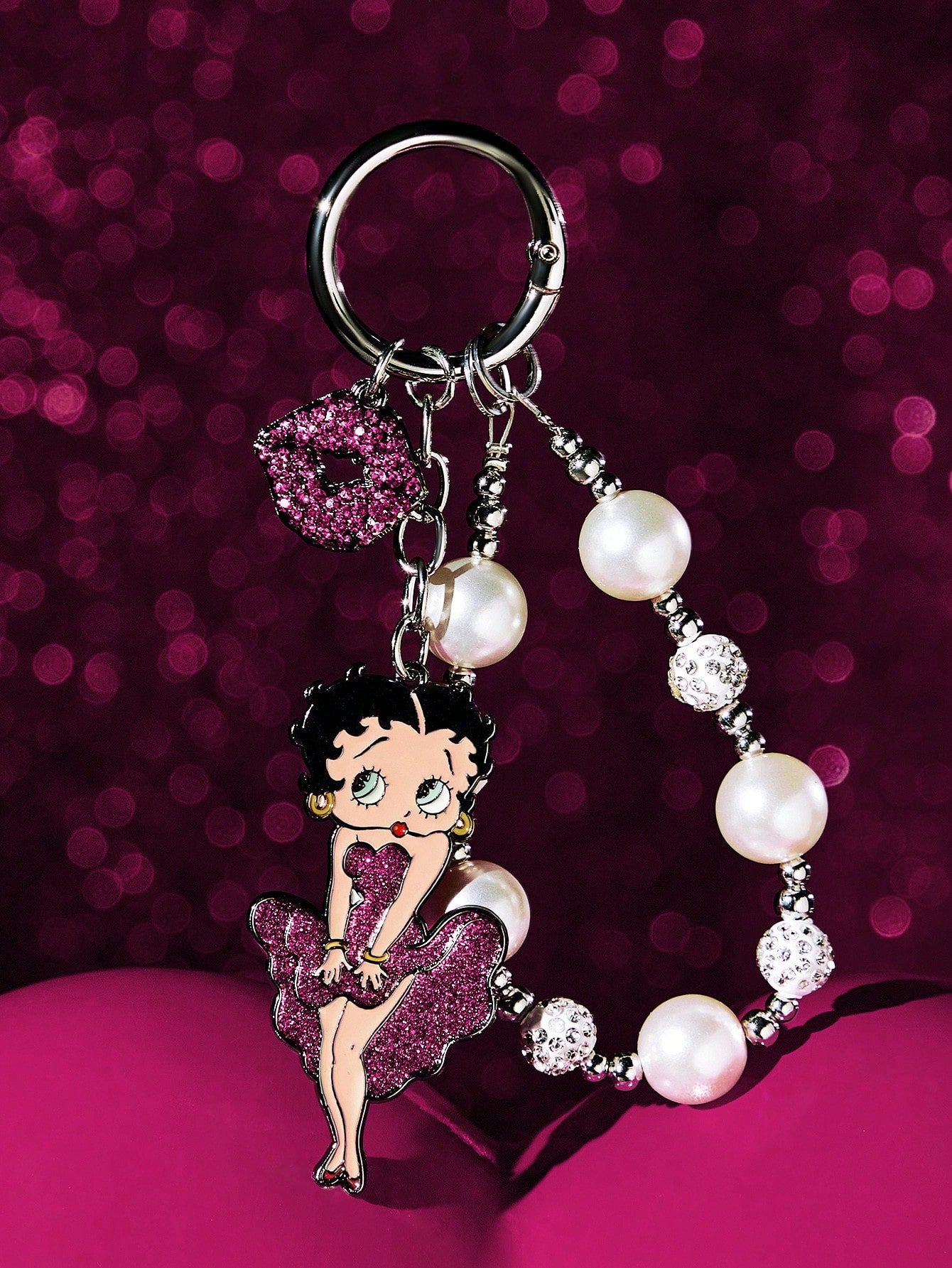 Betty Boop Chaveiro de Liga Elegante e da Moda com Cereja 3D Brilhante, Pingente de Bolsa Fofo de Desenho Animado, Charme de Bolsa, Ideias de Presente, Festa, Feriado, Dia dos Namorados