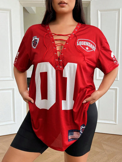 Camiseta Preta Larga com Cordão e Pompom, Plus Size