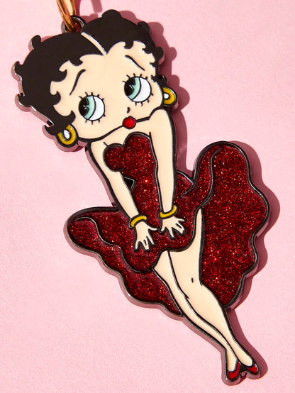 Betty Boop Chaveiro de Liga Elegante e da Moda com Cereja 3D Brilhante, Pingente de Bolsa Fofo de Desenho Animado, Charme de Bolsa, Ideias de Presente, Festa, Feriado, Dia dos Namorados