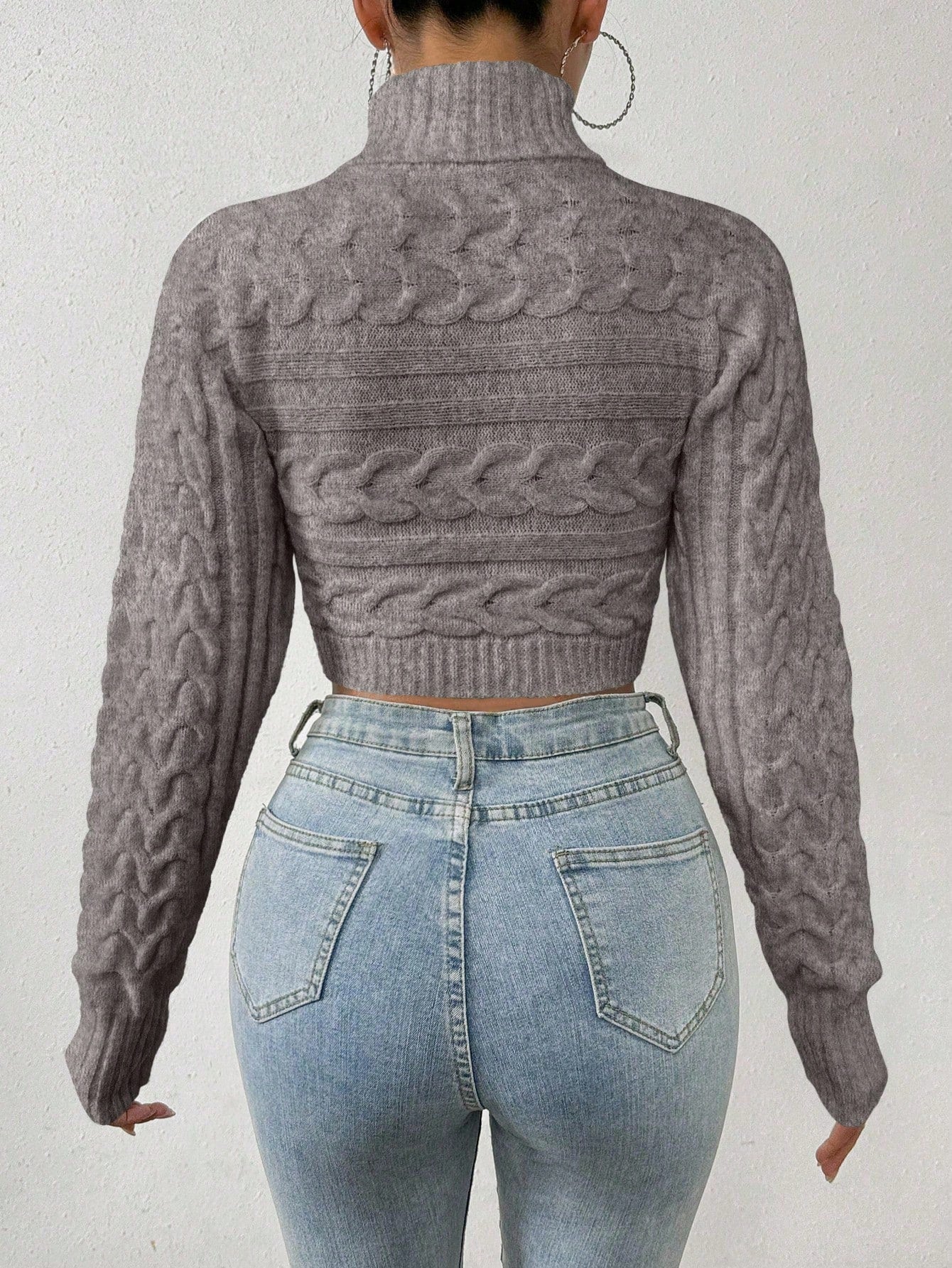 Glyssa Suéter Cropped de Gola Alta Feminino, Blusas de Manga Longa Tricô Pulôver Outono Inverno