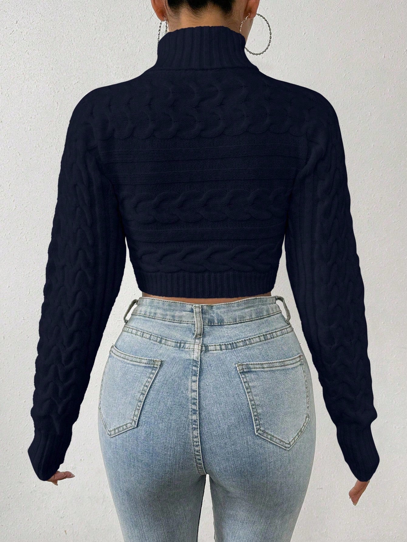 Glyssa Suéter Cropped de Gola Alta Feminino, Blusas de Manga Longa Tricô Pulôver Outono Inverno