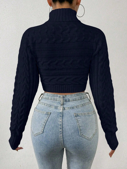 Glyssa Suéter Cropped de Gola Alta Feminino, Blusas de Manga Longa Tricô Pulôver Outono Inverno