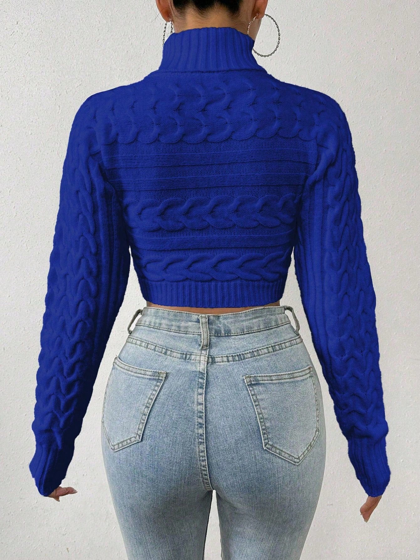 Glyssa Suéter Cropped de Gola Alta Feminino, Blusas de Manga Longa Tricô Pulôver Outono Inverno