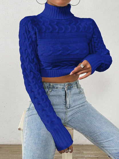 Glyssa Suéter Cropped de Gola Alta Feminino, Blusas de Manga Longa Tricô Pulôver Outono Inverno