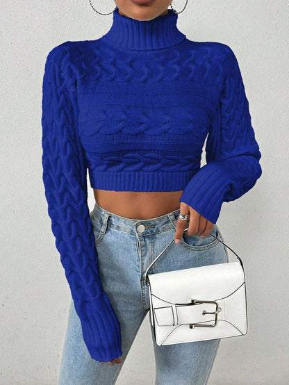 Glyssa Suéter Cropped de Gola Alta Feminino, Blusas de Manga Longa Tricô Pulôver Outono Inverno