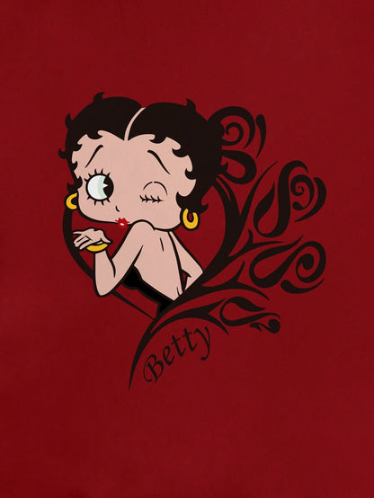 Betty Boop Camiseta de Manga Curta com Estampa de Personagem de Desenho Animado, Floral e Letra, Casual para o Dia a Dia e Transporte, Verão