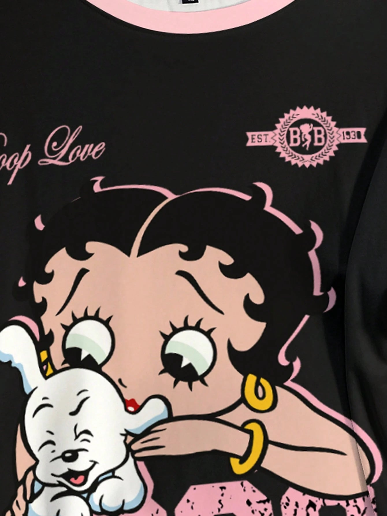 Betty Boop Camiseta Solta com Estampa de Personagem de Desenho Animado e Letra, Moda Casual Diária e de Rua para Mulheres Plus Size, Verão