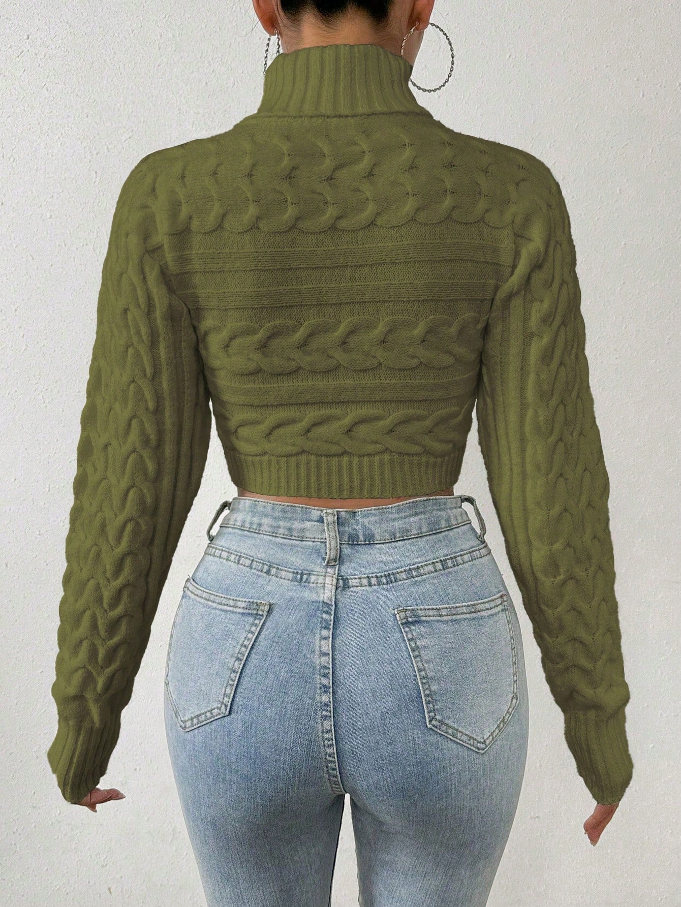 Glyssa Suéter Cropped de Gola Alta Feminino, Blusas de Manga Longa Tricô Pulôver Outono Inverno