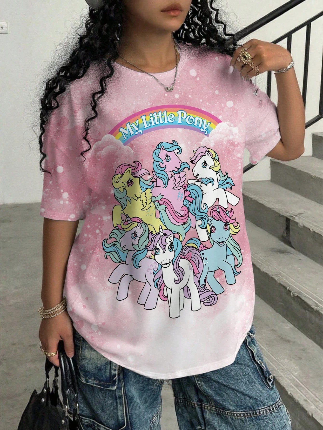 Betty Boop Camiseta Solta com Estampa de Personagem de Desenho Animado e Letra, Moda Casual Diária e de Rua para Mulheres Plus Size, Verão