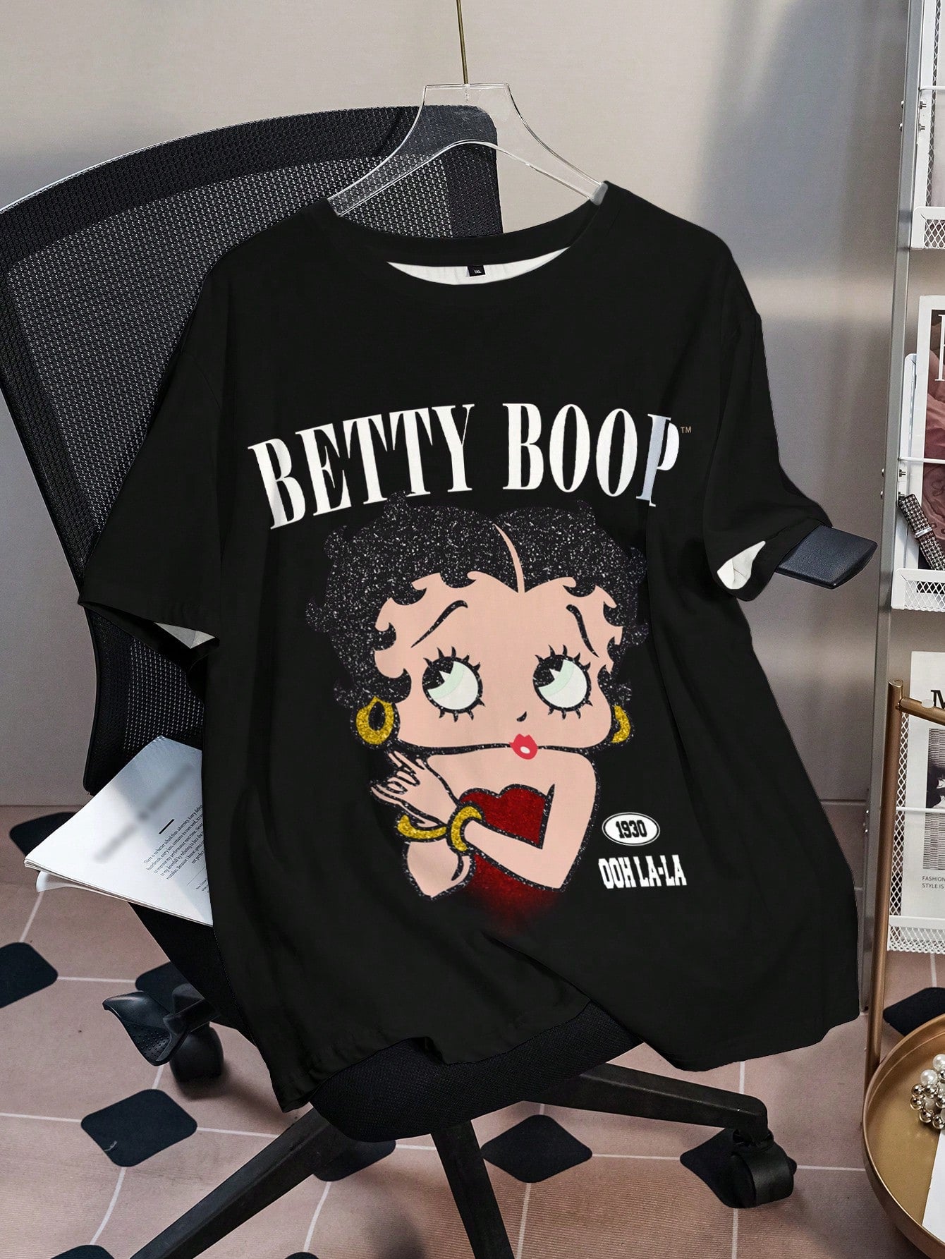 Betty Boop Camiseta Solta com Estampa de Personagem de Desenho Animado e Letra, Moda Casual Diária e de Rua para Mulheres Plus Size, Verão