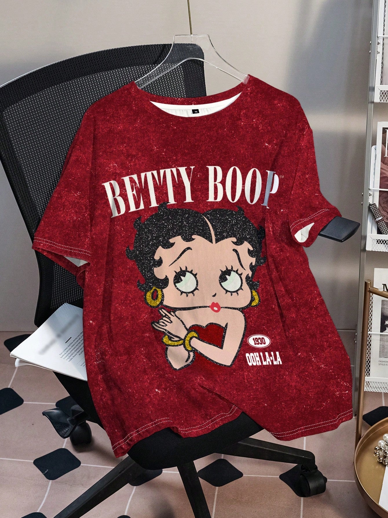 Betty Boop Camiseta Solta com Estampa de Personagem de Desenho Animado e Letra, Moda Casual Diária e de Rua para Mulheres Plus Size, Verão