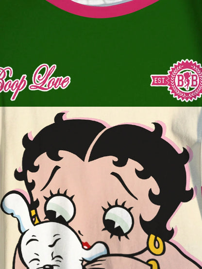 Betty Boop Camiseta Solta com Estampa de Personagem de Desenho Animado e Letra, Moda Casual Diária e de Rua para Mulheres Plus Size, Verão