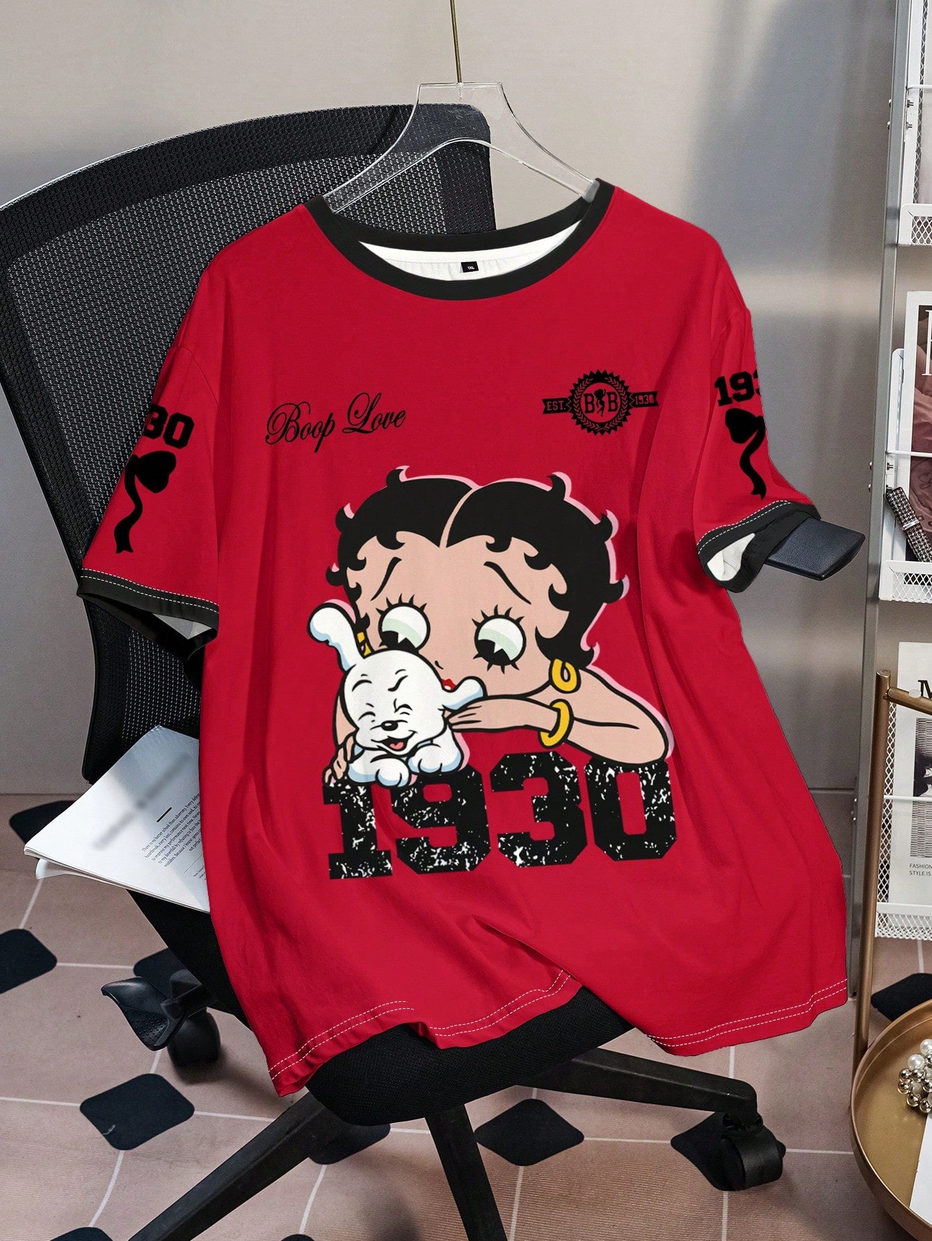 Betty Boop Camiseta Solta com Estampa de Personagem de Desenho Animado e Letra, Moda Casual Diária e de Rua para Mulheres Plus Size, Verão