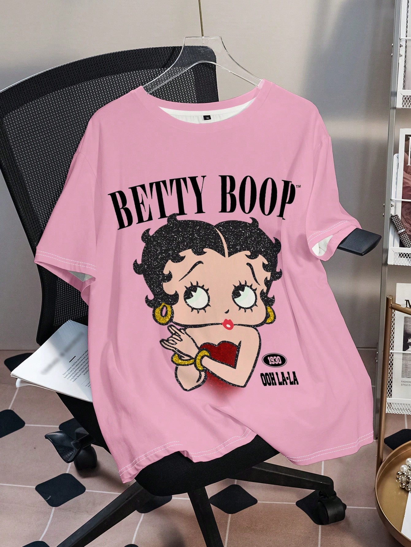 Betty Boop Camiseta Solta com Estampa de Personagem de Desenho Animado e Letra, Moda Casual Diária e de Rua para Mulheres Plus Size, Verão