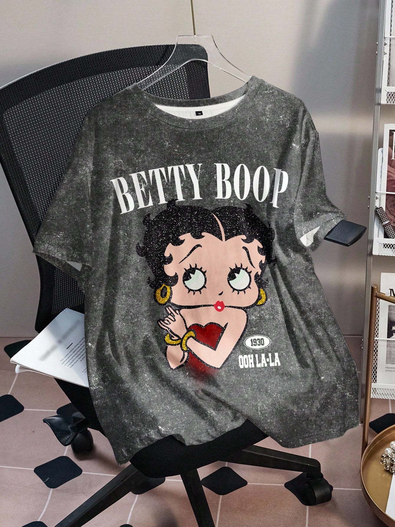 Betty Boop Camiseta Solta com Estampa de Personagem de Desenho Animado e Letra, Moda Casual Diária e de Rua para Mulheres Plus Size, Verão