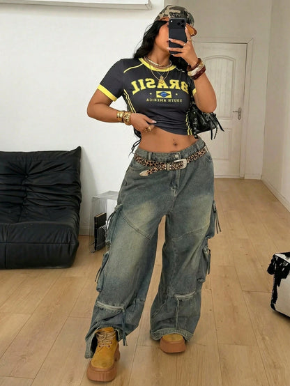 Coolane Regata Estilo Streetwear Plus Size Feminina para Primavera/Verão com Design de Camisa de Basquete Impressão de Letras Amarela para o Brasil