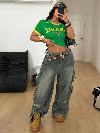 Coolane Regata Estilo Streetwear Plus Size Feminina para Primavera/Verão com Design de Camisa de Basquete Impressão de Letras Amarela para o Brasil