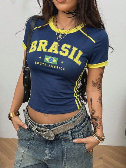 Coolane Regata Estilo Streetwear Plus Size Feminina para Primavera/Verão com Design de Camisa de Basquete Impressão de Letras Amarela para o Brasil