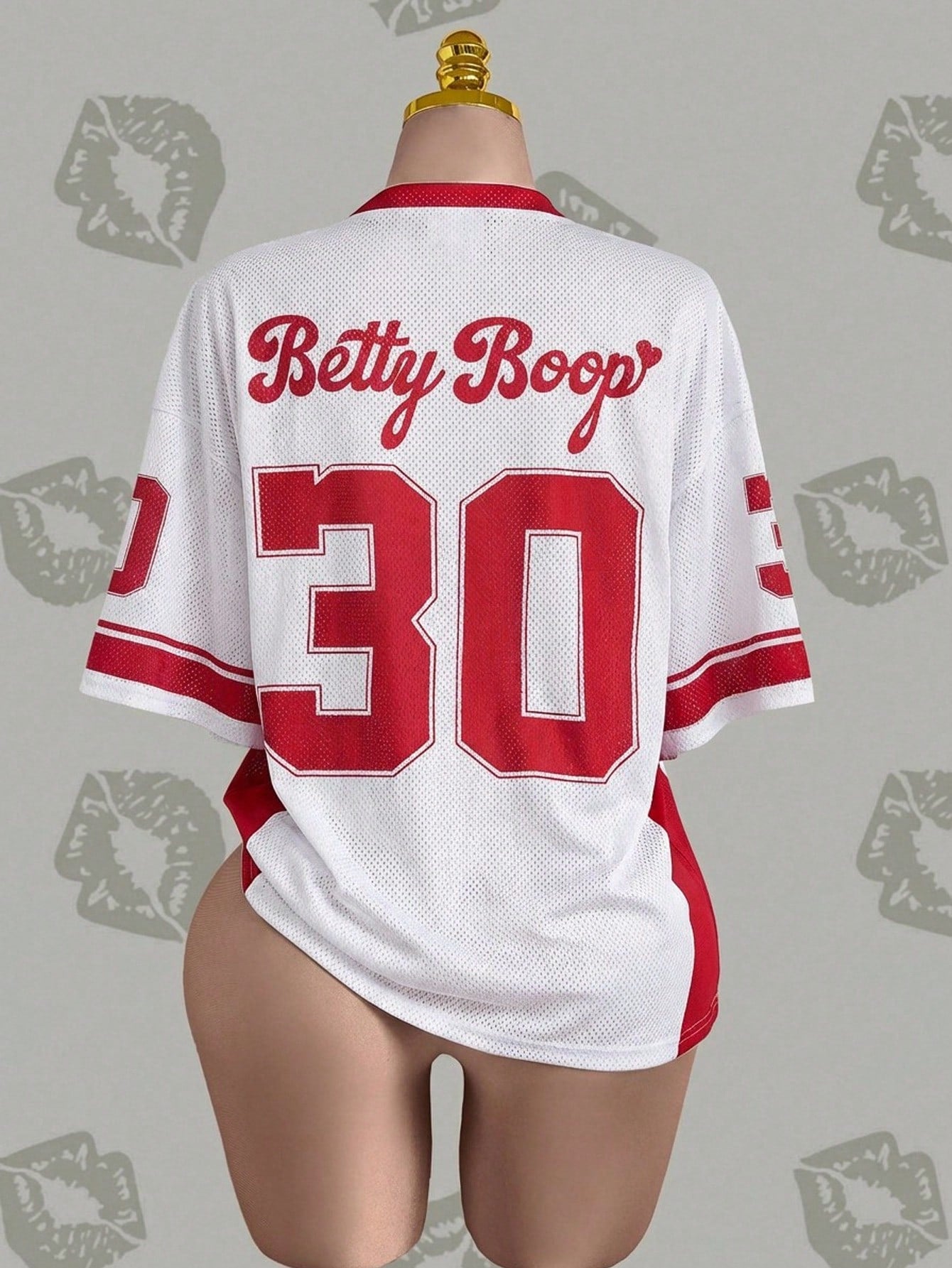 Betty Boop x SHEIN Camiseta Casual de Manga Curta com Decote em V e Estampa de Desenho Animado, Plus Size, Verão