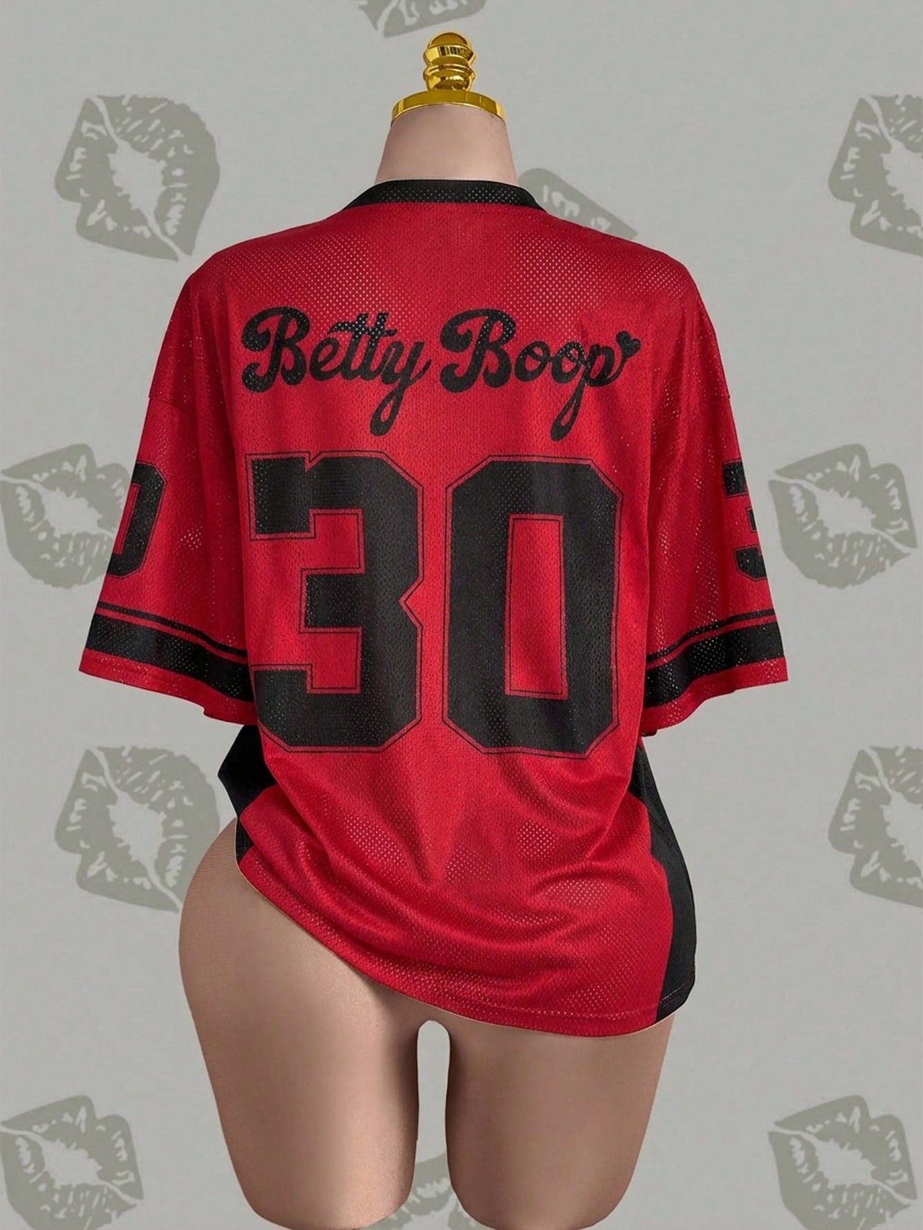 Betty Boop x SHEIN Camiseta Casual de Manga Curta com Decote em V e Estampa de Desenho Animado, Plus Size, Verão