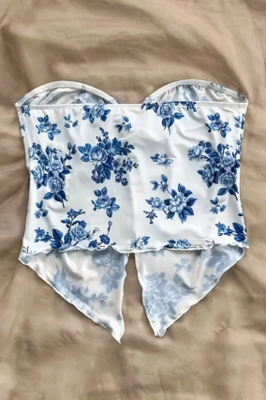Top feminino elegante sem alças com ombro de fora e um pescoço