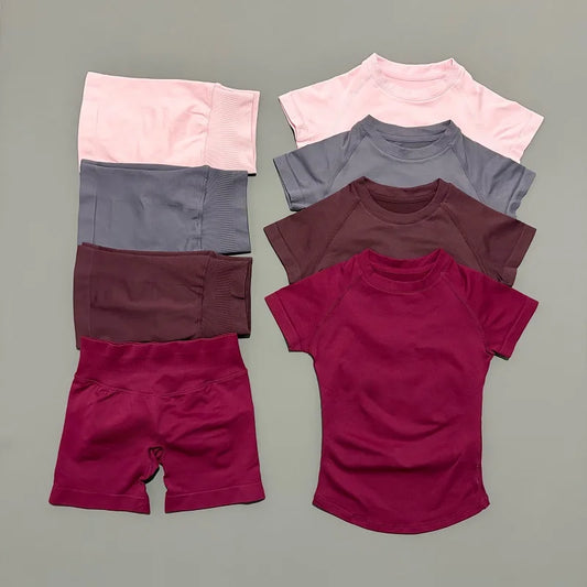 Conjunto esportivo HISTELLO de 2 peças, manga curta, sem costura, top de ioga, conjunto fitness feminino, shorts esportivos para corrida, roupa de ginástica