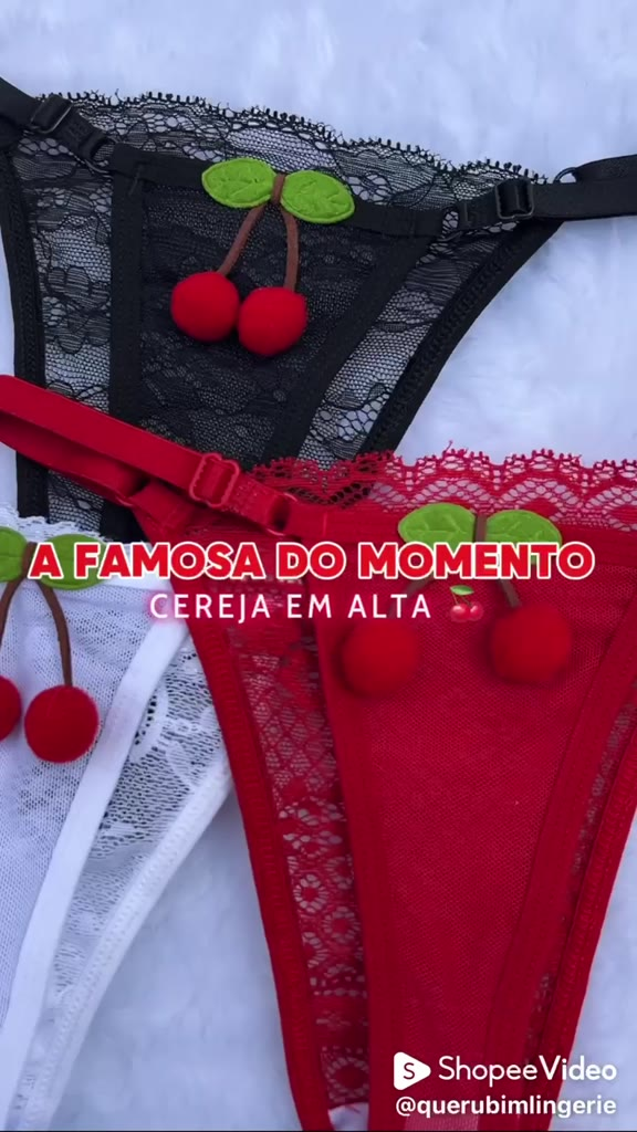 Kit 3 Calcinha Cerejinha Lingerie Renda com Tule Cereja