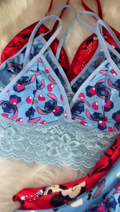 Pijama Estampado Personagens Bady Doll Suede Com Detalhe de Renda Roupa de Dormir Top Doll