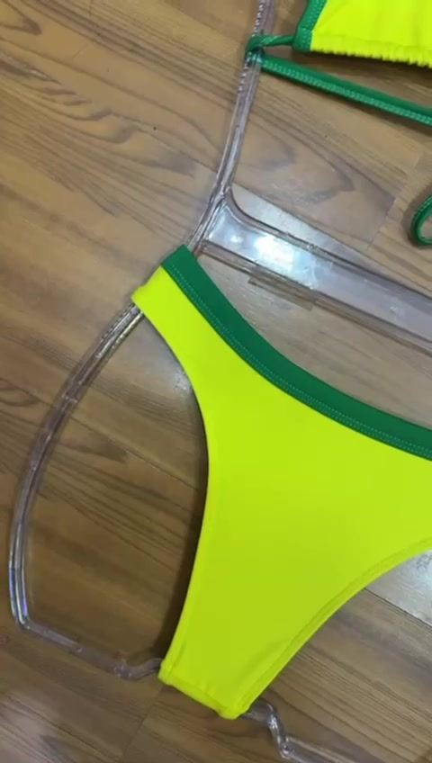 Biquíni Cos Alto Asa Delta Conjunto Feminino Amarelo e Verde Verão Praia