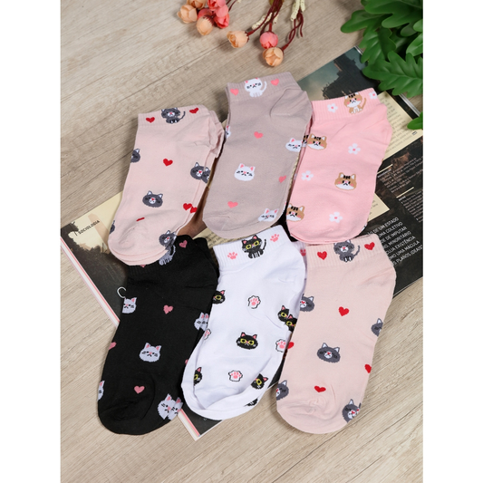 Kit 12 Pares Meias Feminina Soquete Cores Fofas 35ao40 com desenho