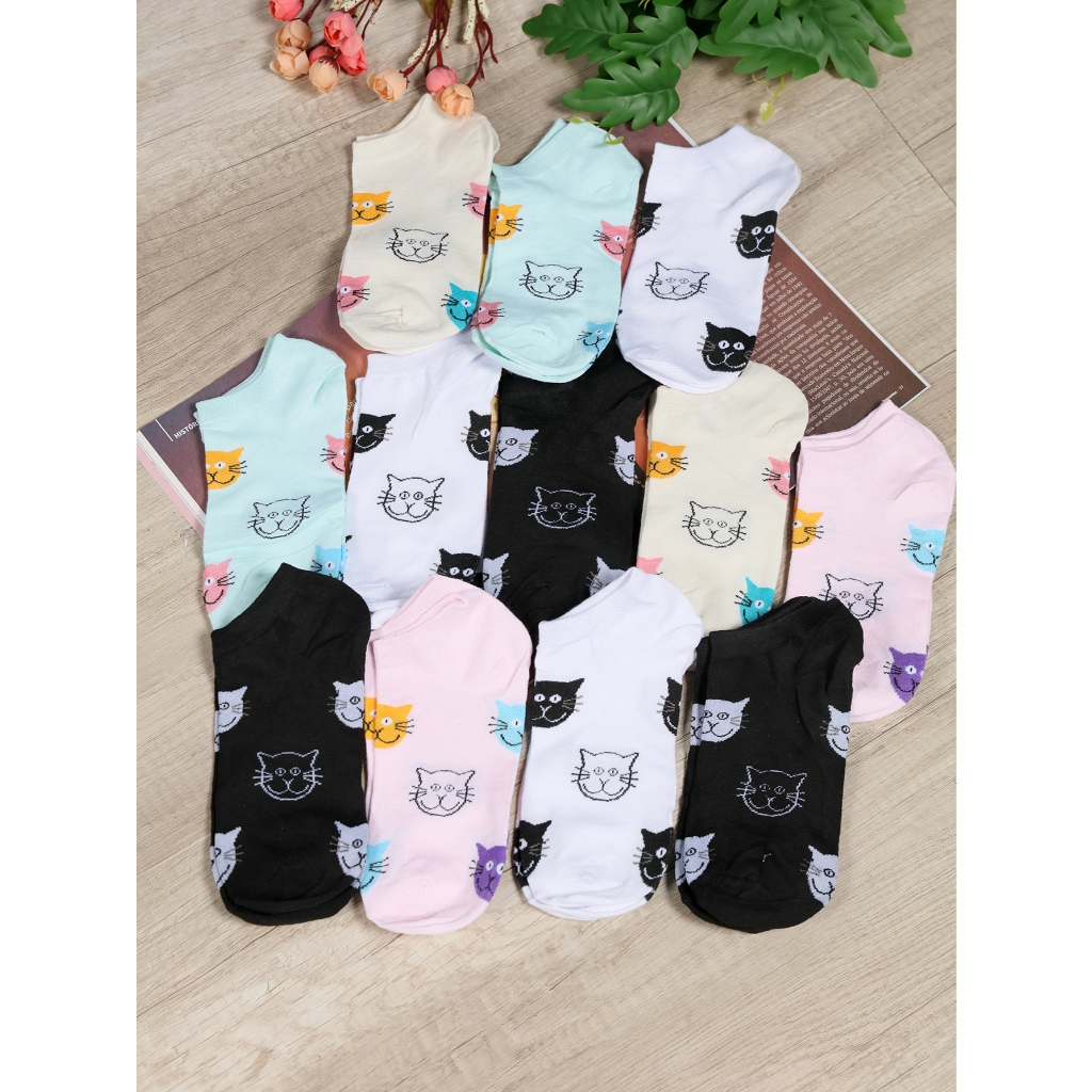 Kit 12 Pares Meias Feminina Soquete Cores Fofas 35ao40 com desenho