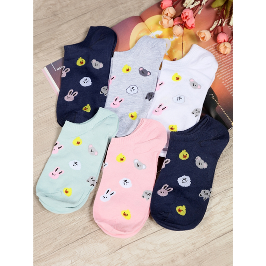 Kit 12 Pares Meias Feminina Soquete Cores Fofas 35ao40 com desenho