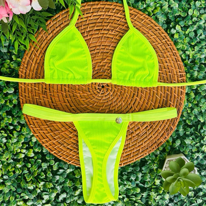 conjunto biquíni Cortininha fita bronze tecido anarruga