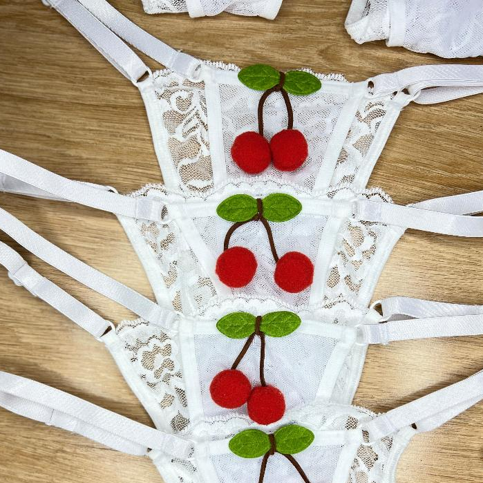 Kit 3 Calcinha Cerejinha Lingerie Renda com Tule Cereja