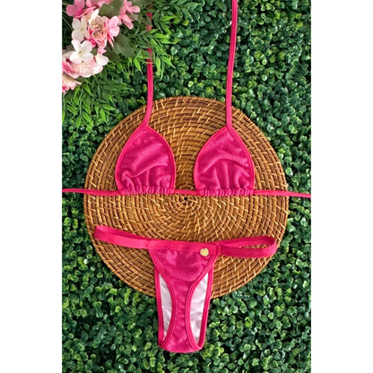 conjunto biquíni Cortininha fita bronze tecido anarruga