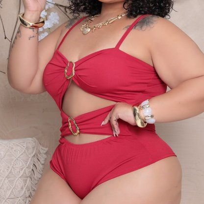 Maiô luxo body com detalhe de fivelas argola plus size com bojo e alça