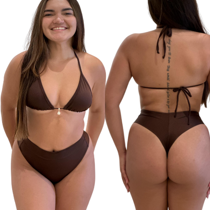 Conjunto de Biquíni Feminino Cortininha com Bojo e Hot Pant Cintura Alta Modeladora