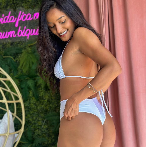 Conjunto de Biquíni Feminino Cortininha com Bojo e Hot Pant Cintura Alta Modeladora