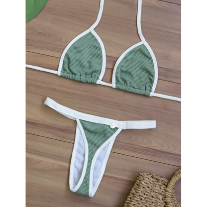conjunto biquíni Cortininha fita bronze tecido anarruga